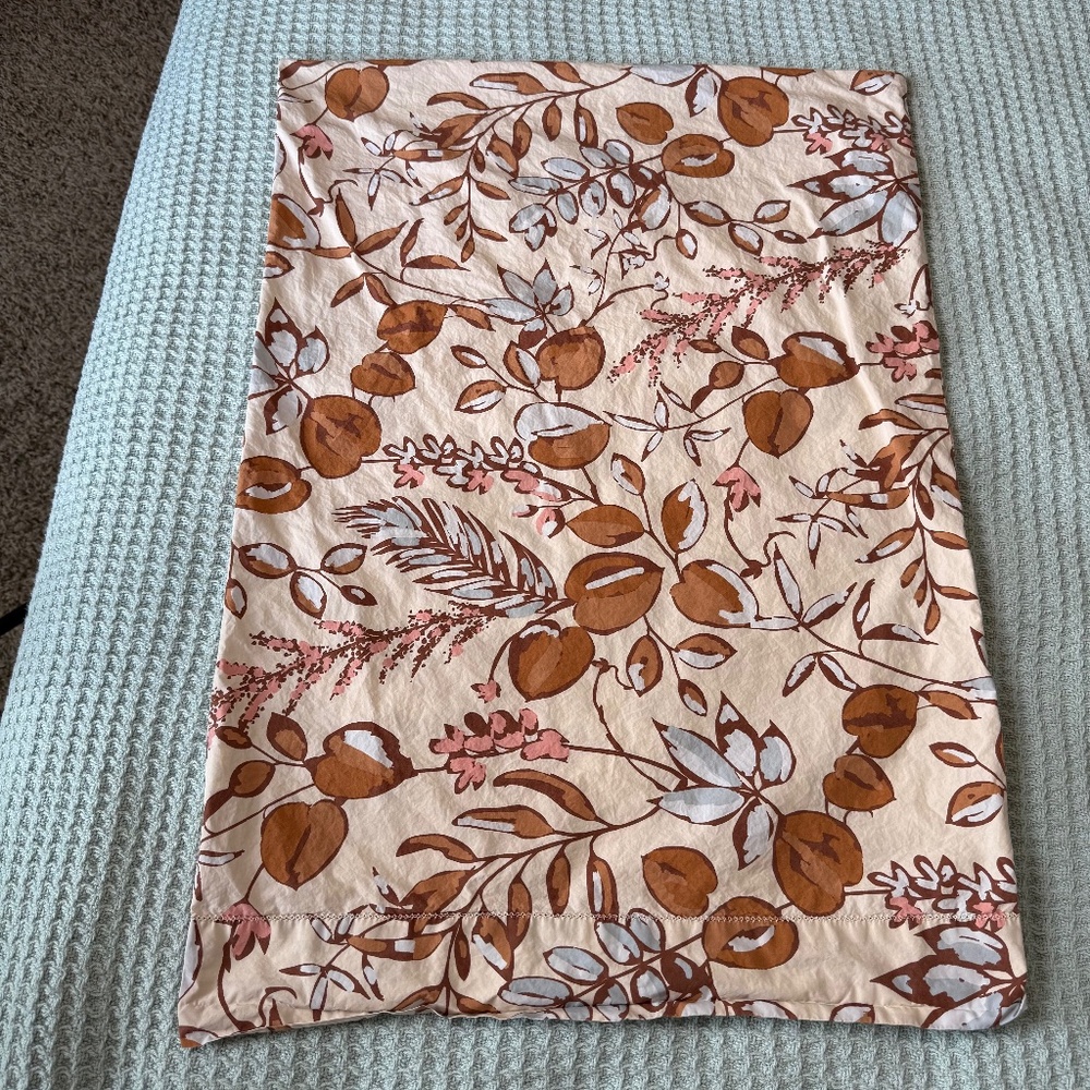 Garnet Hill Nora Hemstitched Pillowcase Brown Tan Floral Cotton Standard Size